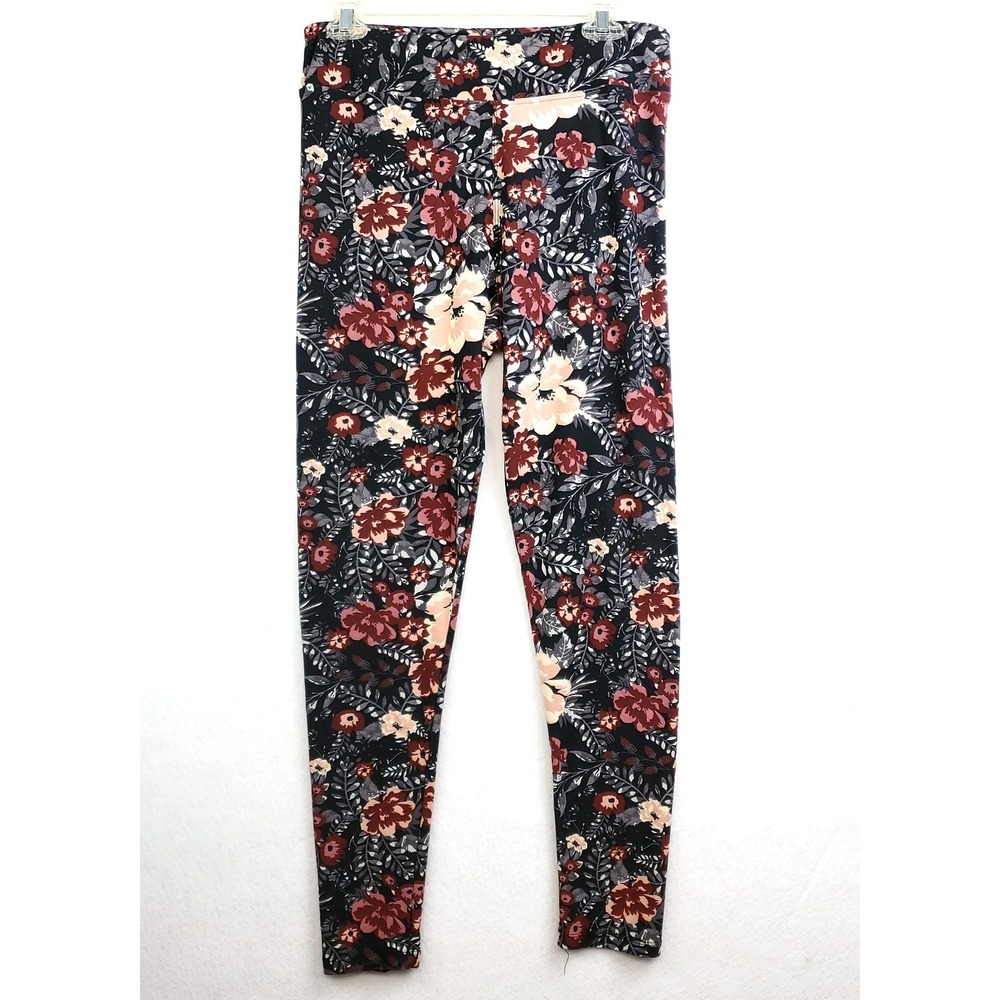 Gloria Vanderbilt Leggings Light Flannel Black and Red Floral Print Size Large